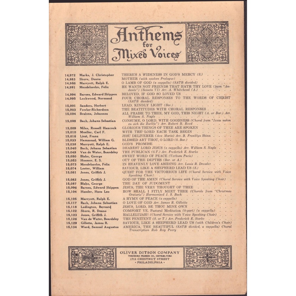 Jean Sibelius Chorale from Finlandia O Morn of Beauty Sheet Music Oliver Ditson - Picture 2 of 3
